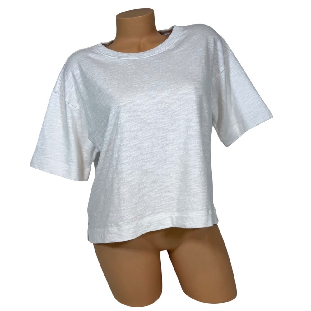 Lou & Grey White Slub Knit Boxy Short Sleeve T-Shirt Medium Women's Relaxed Fit